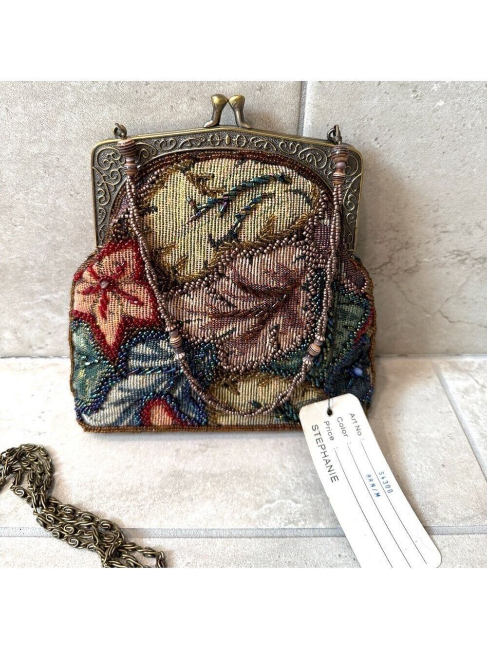 Stephanie Vintage NWT Tapestry Beaded Evening Bag with 2 straps